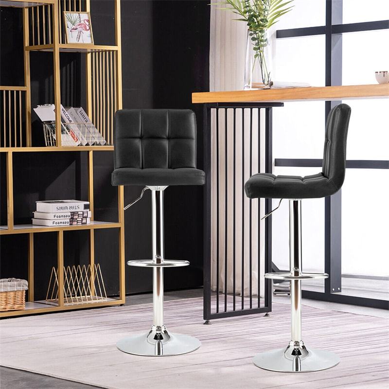 Swivel Bar Stools Set of 2 w/Adjustable Height & Back, Modern PU Leather Armless Counter Height Bar Chairs for Kitchen Island, Home Bar, Dining