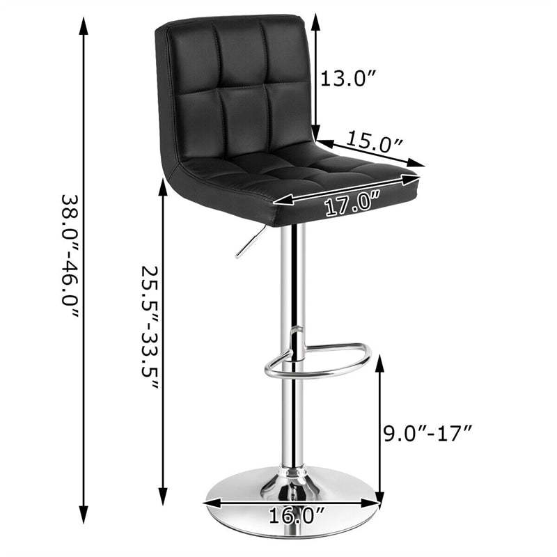 Swivel Bar Stools Set of 2 w/Adjustable Height & Back, Modern PU Leather Armless Counter Height Bar Chairs for Kitchen Island, Home Bar, Dining