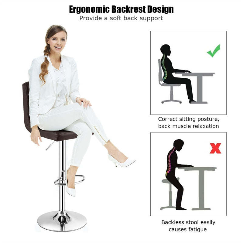 Swivel Bar Stools Set of 2 w/Adjustable Height & Back, Modern PU Leather Armless Counter Height Bar Chairs for Kitchen Island, Home Bar, Dining