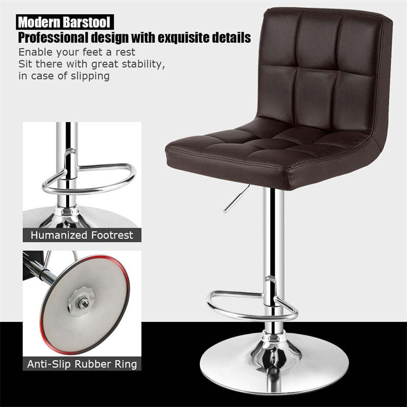 Swivel Bar Stools Set of 2 w/Adjustable Height & Back, Modern PU Leather Armless Counter Height Bar Chairs for Kitchen Island, Home Bar, Dining