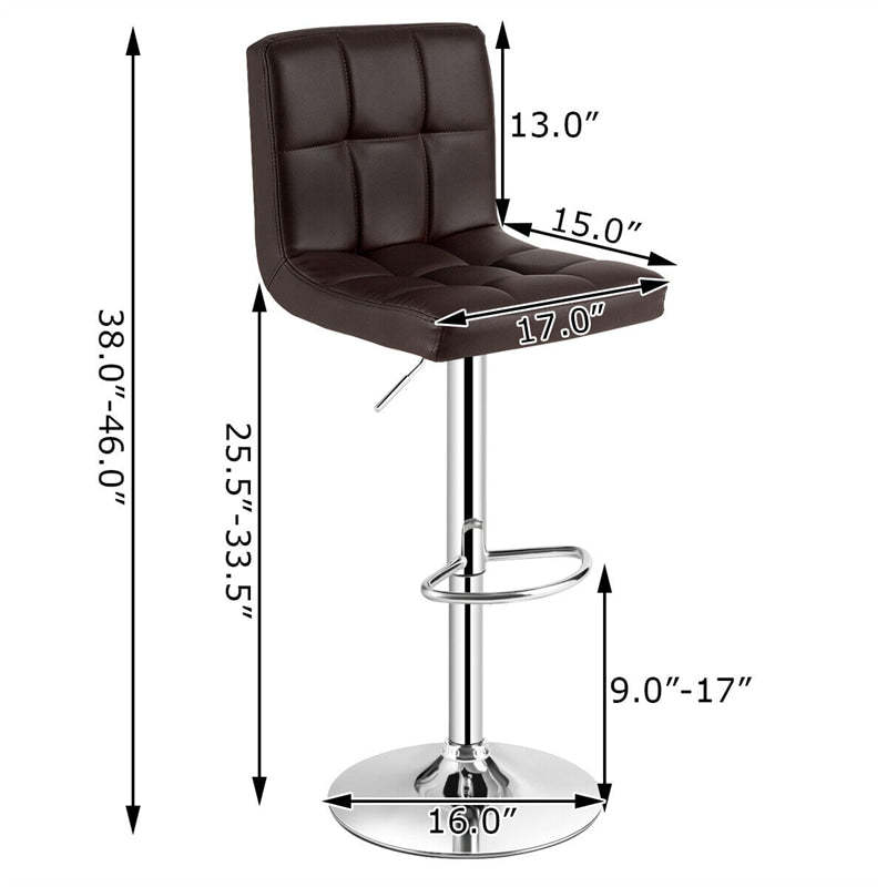 Swivel Bar Stools Set of 2 w/Adjustable Height & Back, Modern PU Leather Armless Counter Height Bar Chairs for Kitchen Island, Home Bar, Dining