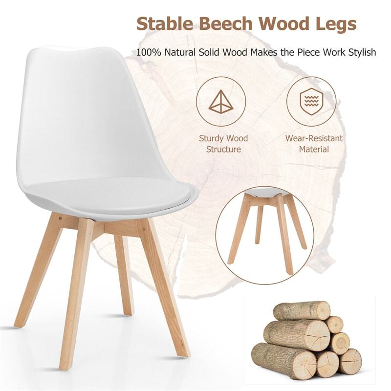 Set of 4 Modern Dining Chairs High Back Kitchen Chairs Mid Century Tulip Side Chairs with Padded Seats & Solid Wood Legs