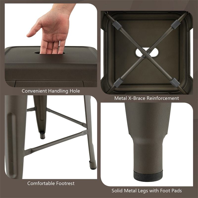 Stackable Backless Metal Bar Stools Set of 4 30” Bar Height Stools with Rubber Footpads & Handling Hole for Kitchen Dining Room