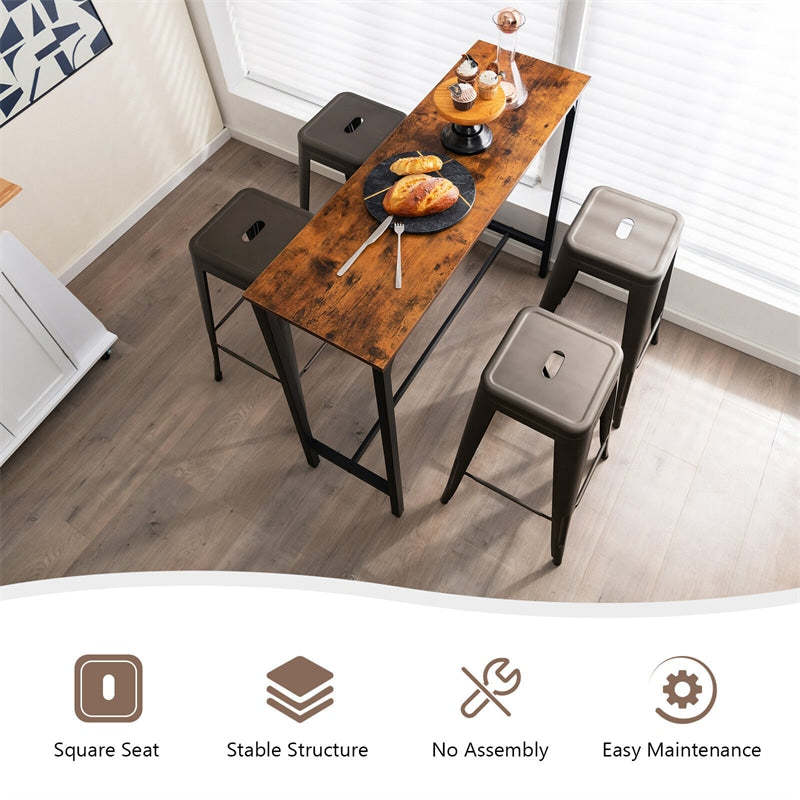 Stackable Backless Metal Bar Stools Set of 4 30” Bar Height Stools with Rubber Footpads & Handling Hole for Kitchen Dining Room