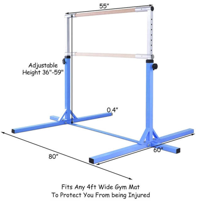 Steel Gymnastics Training Bar, 3' to 5' Height Adjustable Kip Bar with Double Locking Mechanism, Junior Horizontal Bar for Home Practice