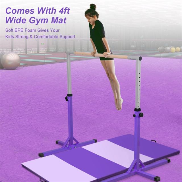 Steel Gymnastics Training Bar, 3' to 5' Height Adjustable Kip Bar with Double Locking Mechanism, Junior Horizontal Bar for Home Practice