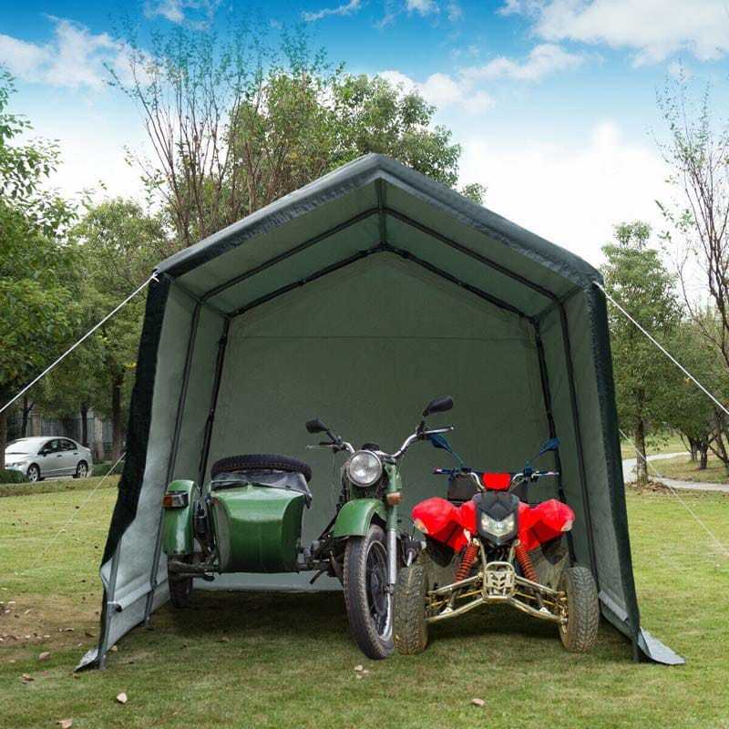 10x10FT Heavy Duty Enclosed Carport, Portable Garage Shelter Outdoor Storage Tent with Sidewalls & Waterproof Ripstop Cover for Motorcycle, ATV, Car