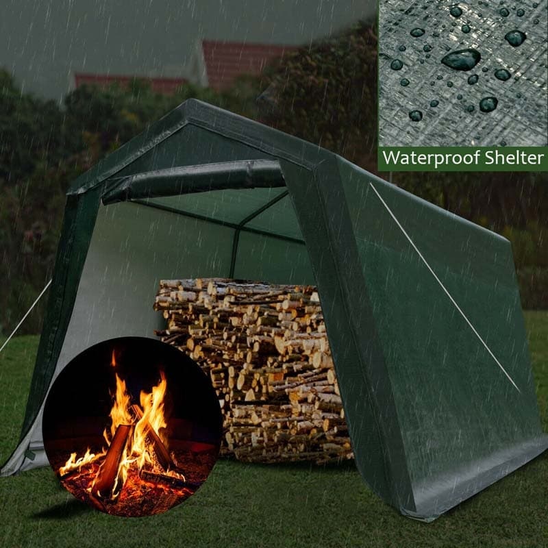 10x10FT Heavy Duty Enclosed Carport, Portable Garage Shelter Outdoor Storage Tent with Sidewalls & Waterproof Ripstop Cover for Motorcycle, ATV, Car