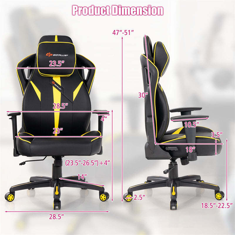 360° Swivel Gaming Chair Height Adjustable Computer Office Racing Chair High Back Video Game Chair with Wide Seat & 2D Armrest Headrest
