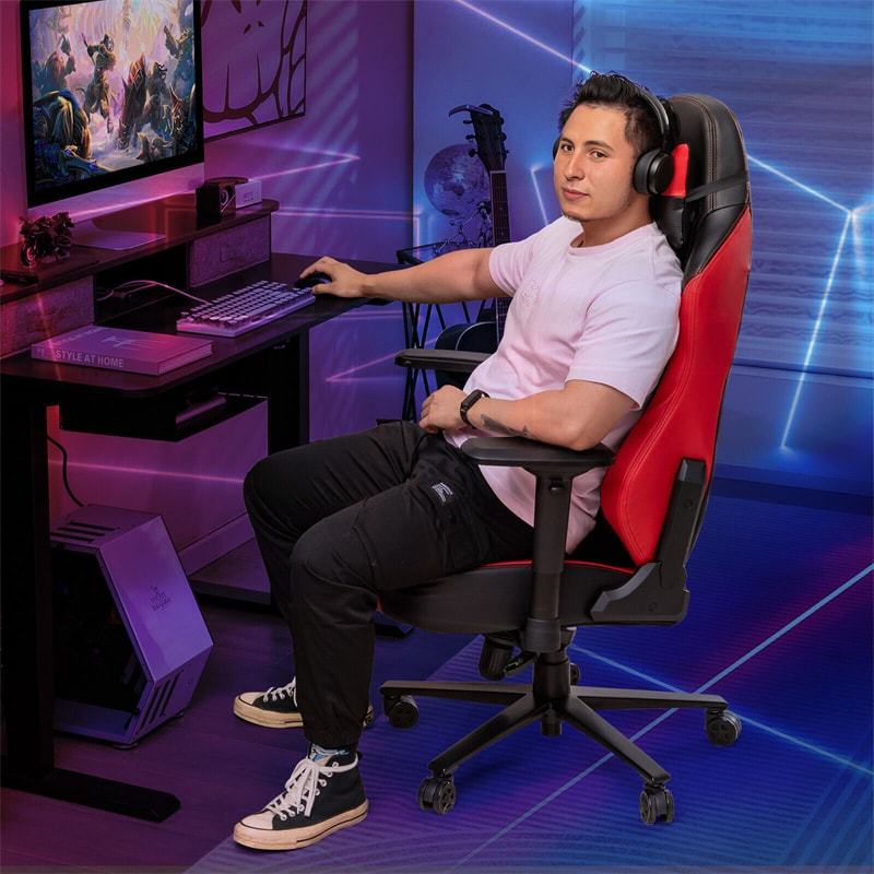 360° Swivel Gaming Chair Height Adjustable Video Game Chair Computer Office Racing Chair with 4D Armrest Lumbar Support & Wide Seat