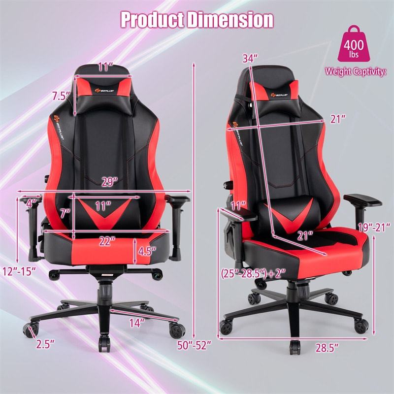 360° Swivel Gaming Chair Height Adjustable Video Game Chair Computer Office Racing Chair with 4D Armrest Lumbar Support & Wide Seat