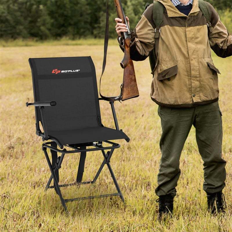 360° Swivel Hunting Blind Chair, Portable Folding Hunting Chair with Armrest, Mesh Back & Carrying Strap, Silent Hunting Seat for Dove Camping