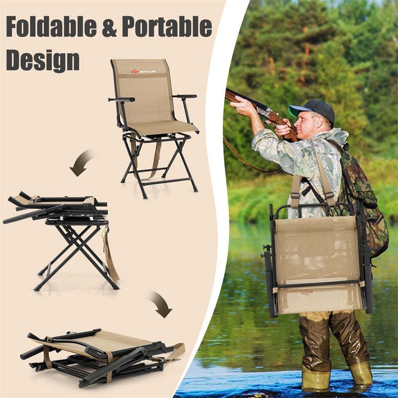 360° Swivel Hunting Blind Chair, Portable Folding Hunting Chair with Armrest, Mesh Back & Carrying Strap, Silent Hunting Seat for Dove Camping