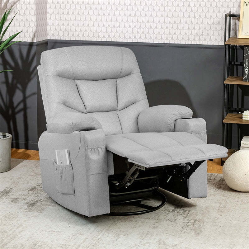 Swivel Rocker Recliner Massage Chair Leather Glider Massage Recliner with Heating & Remote Control