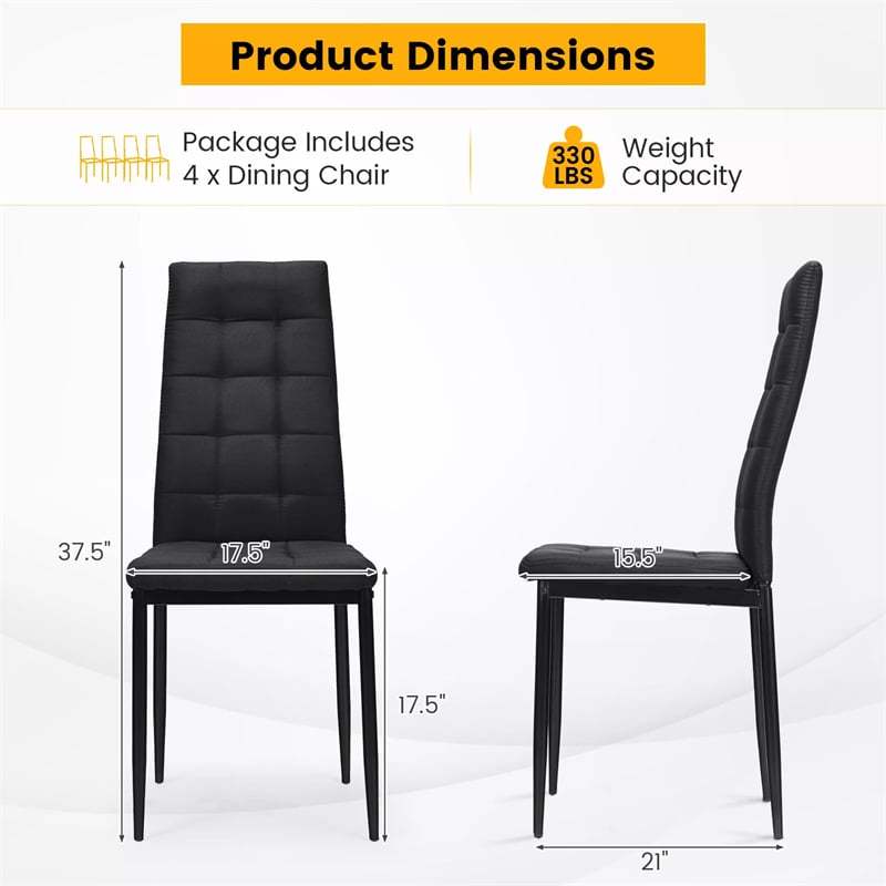 Upholstered Fabric Dining Chairs Set of 4, High Back Kitchen Chairs with Cushioned Seat, Metal Legs, 330LBS Capacity for Home, Restaurant, Living Room