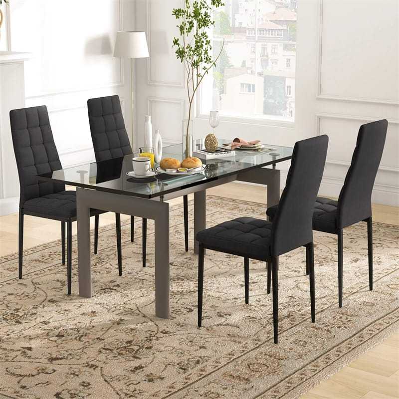 Upholstered Fabric Dining Chairs Set of 4, High Back Kitchen Chairs with Cushioned Seat, Metal Legs, 330LBS Capacity for Home, Restaurant, Living Room