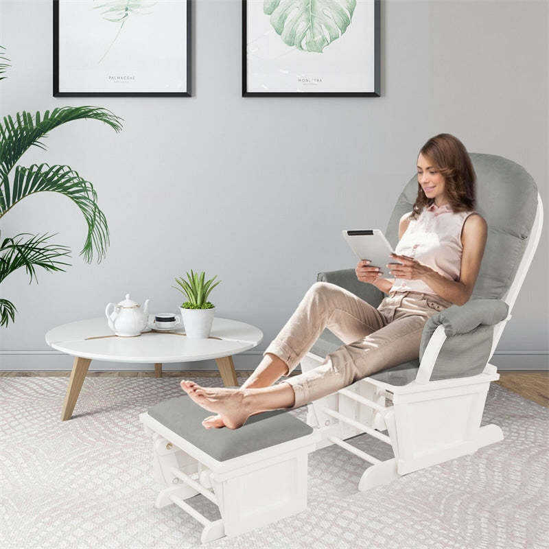 Nursery Glider & Ottoman Set, Wooden Upholstered Glider Rocker with Removable Padded Cushion, Rocking Chair for Napping, Nursing, Reading