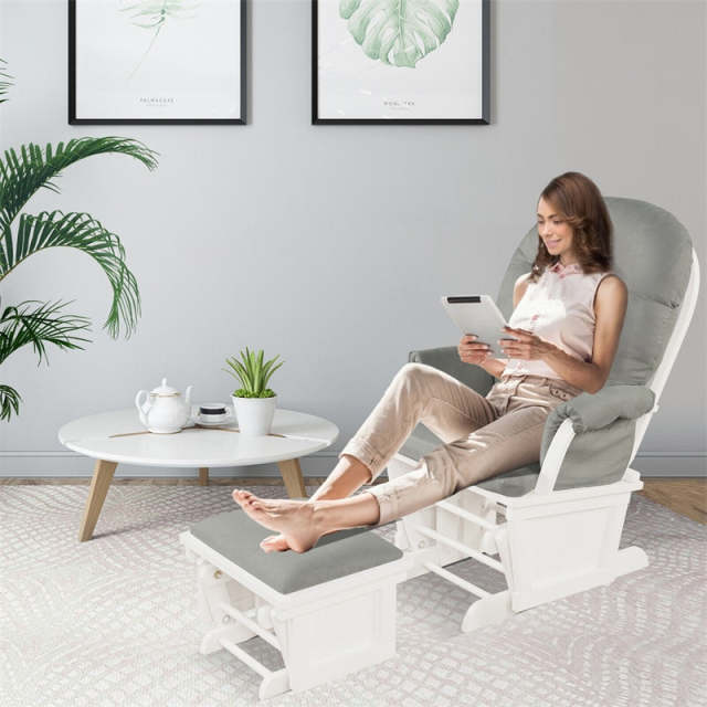 Nursery Glider & Ottoman Set, Wooden Upholstered Glider Rocker with Removable Padded Cushion, Rocking Chair for Napping, Nursing, Reading