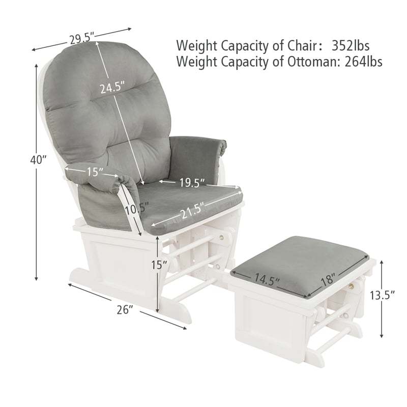 Nursery Glider & Ottoman Set, Wooden Upholstered Glider Rocker with Removable Padded Cushion, Rocking Chair for Napping, Nursing, Reading
