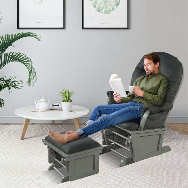 Nursery Glider & Ottoman Set, Wooden Upholstered Glider Rocker with Removable Padded Cushion, Rocking Chair for Napping, Nursing, Reading