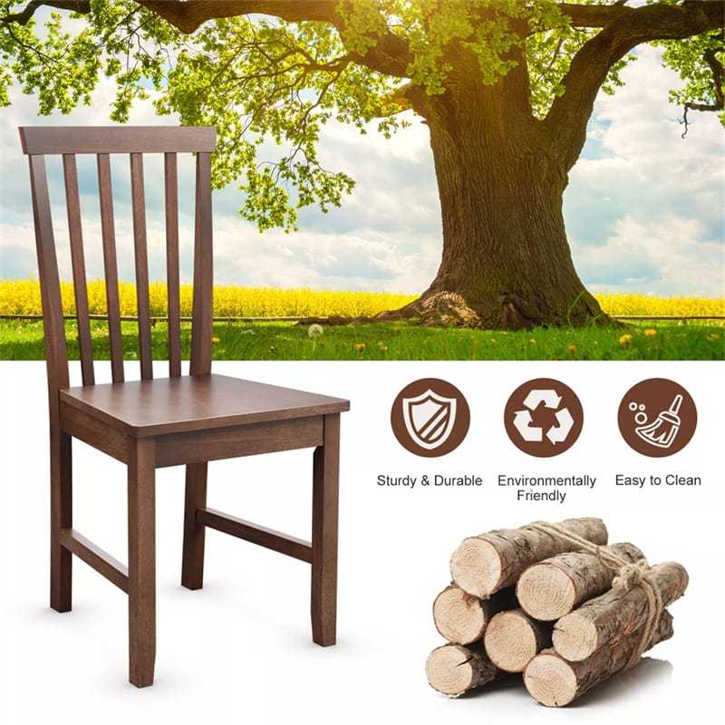 Wood Dining Chairs Set of 2, Modern Armless Kitchen Chairs with Slat Back, Rubber Wood Legs, Farmhouse Dining Room Chairs for Kitchen Restaurant
