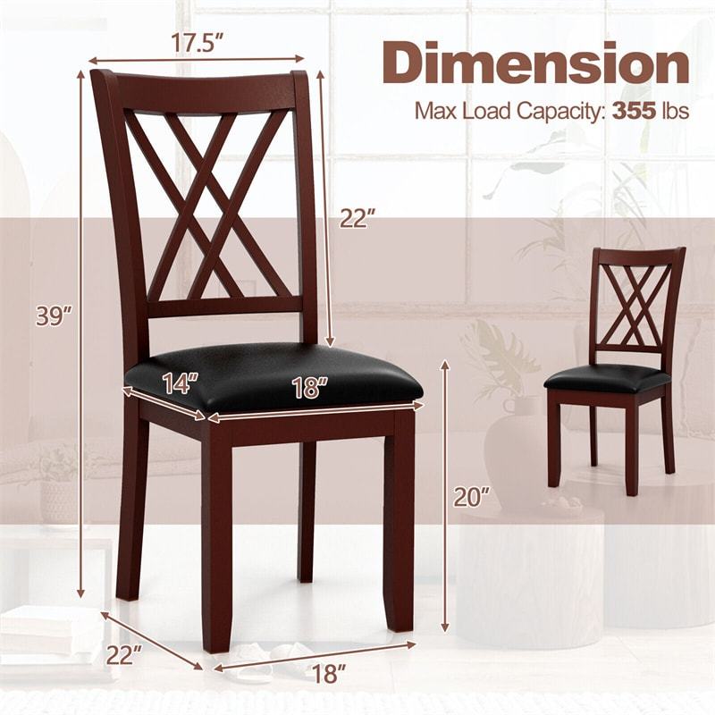 Wood Dining Chairs Set of 2, Faux Leather Upholstered Kitchen Chairs with Rubber Wood Legs, 355Lbs Capacity, Farmhouse Armless Chairs for Dining Room