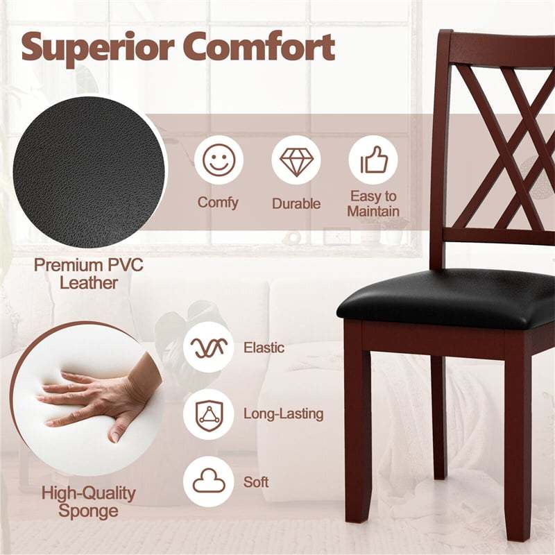 Wood Dining Chairs Set of 2, Faux Leather Upholstered Kitchen Chairs with Rubber Wood Legs, 355Lbs Capacity, Farmhouse Armless Chairs for Dining Room