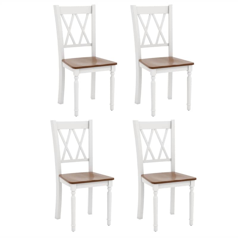 Dining Room Chairs Set of 4, Wooden Farmhouse Kitchen Chairs with Rubber Wood Seat & Acacia Wood Legs, Heavy Duty High Back, Max Load 360 lbs
