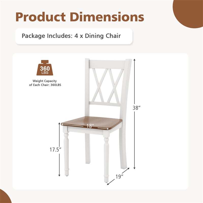 Dining Room Chairs Set of 4, Wooden Farmhouse Kitchen Chairs with Rubber Wood Seat & Acacia Wood Legs, Heavy Duty High Back, Max Load 360 lbs