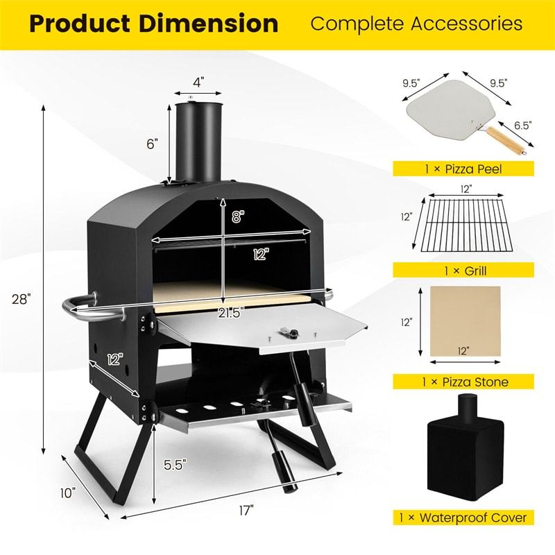 Outdoor 2-Layer Pizza Oven Wood Fired Pizza Oven with Waterproof Cover, Pizza Stone, Pizza Peel, Portable Pizza Maker Pizza Grill Oven for Camping BBQ