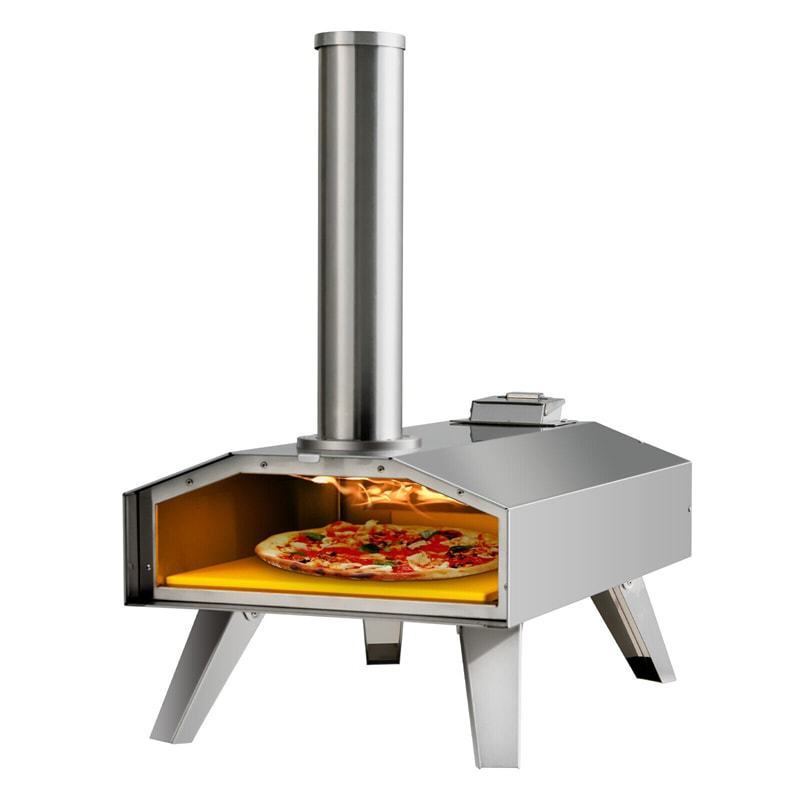 Outdoor Pizza Oven, Stainless Steel Wood Pellet Pizza Oven with 12" Pizza Stone & Foldable Legs, Wood Fired Pizza Maker for Patio Cooking BBQ Camping