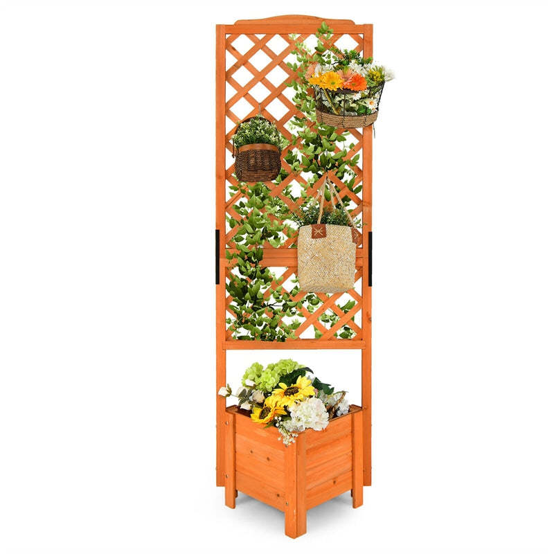 Wooden Raised Garden Bed, 71” High Outdoor Planter Box with Trellis for Plant Flower Climbing Pot Hanging