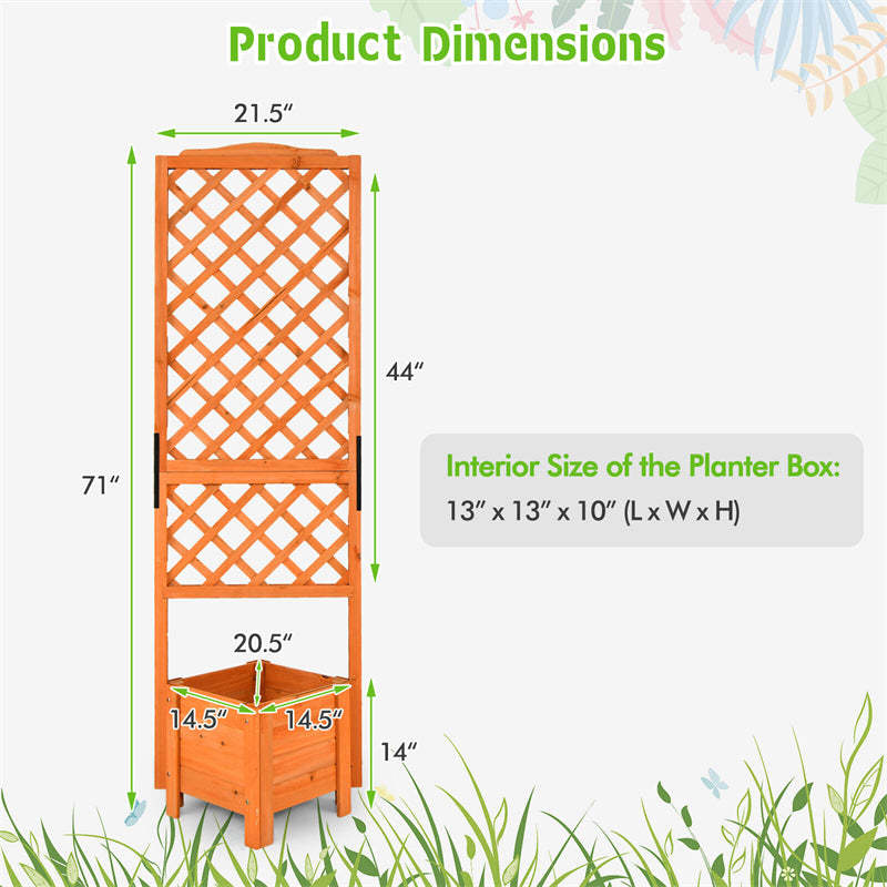 Wooden Raised Garden Bed, 71” High Outdoor Planter Box with Trellis for Plant Flower Climbing Pot Hanging