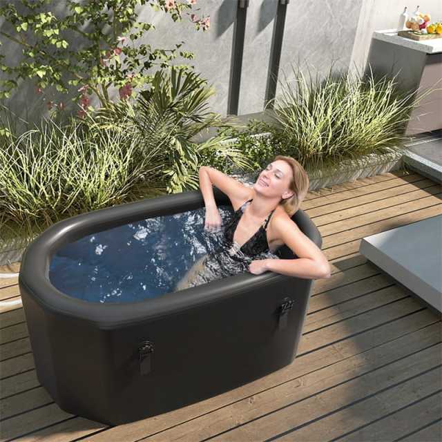 XL 129 Gal Oval Ice Bath Tub with Cover, Pump, Backpack, Portable Inflatable Cold Plunge Tub for Cold & Hot Therapy, Indoor/Outdoor Use