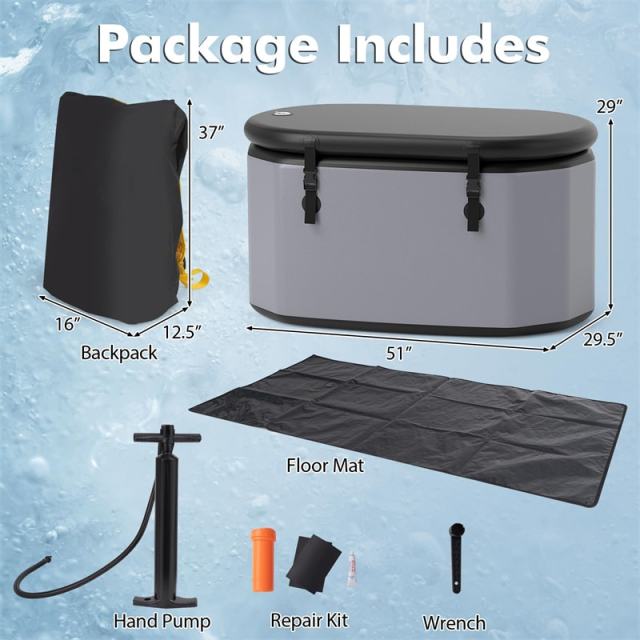 XL 129 Gal Oval Ice Bath Tub with Cover, Pump, Backpack, Portable Inflatable Cold Plunge Tub for Cold & Hot Therapy, Indoor/Outdoor Use