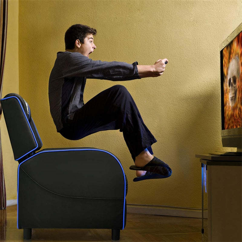 Gaming Recliner PU Leather Massage Gaming Chair with Adjustable Footrest, Side Pocket & Remote, Racing Style Single Theater Seat Game Sofa