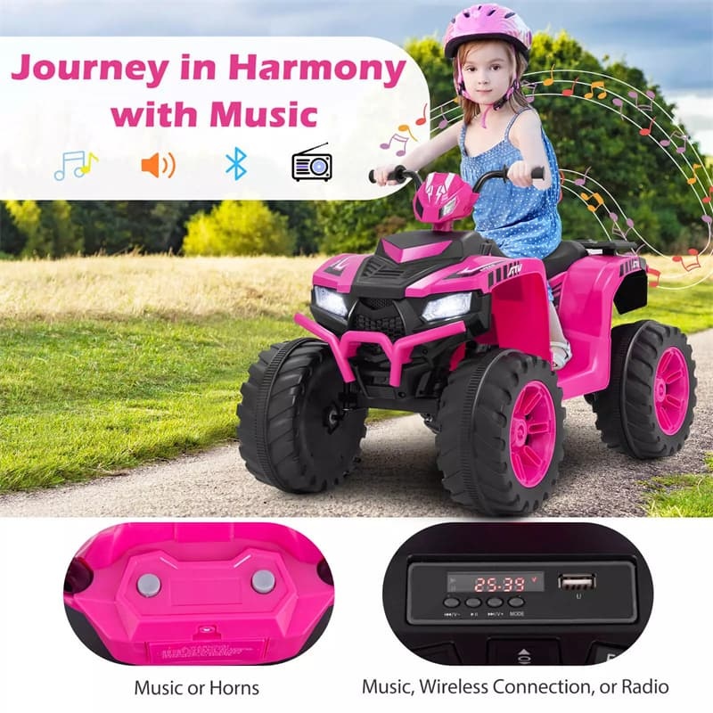24V Kids Ride On ATV Electric ATV 4-Wheeler with Soft Start, Wireless Connection & LED Lights, Battery Powered Quad Car for 3-8 Boys & Girls