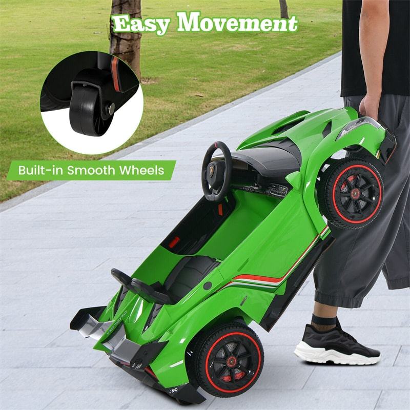 12V Kids Ride-On Car, Licensed Lamborghini 4WD Sports Car with Remote, LED Lights, Hydraulic Doors, Battery-Powered Electric Vehicle, Ages 3-8