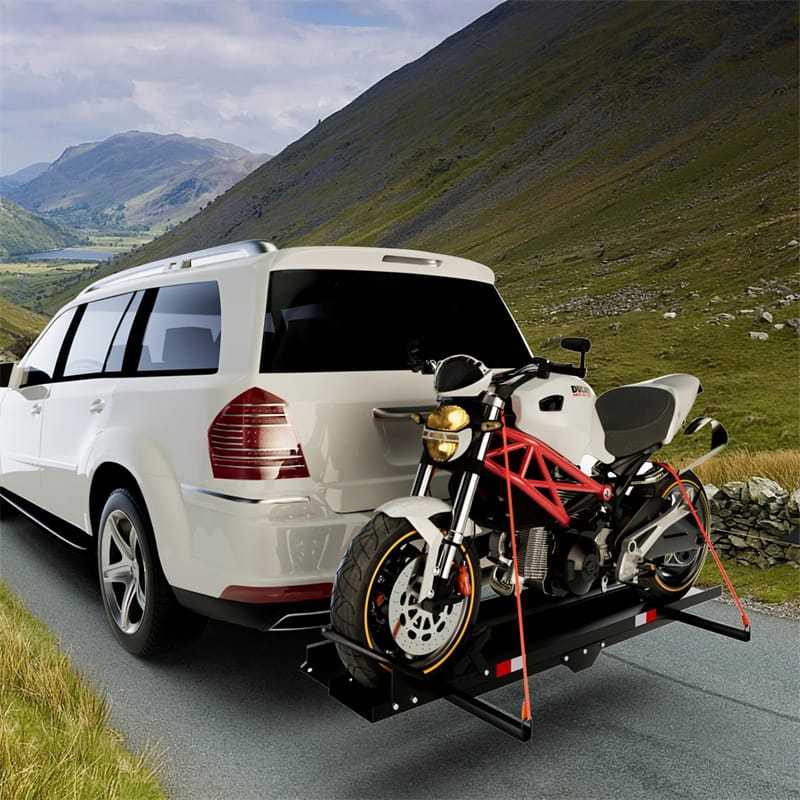 Motorcycle Hitch Carrier, 600LBS Heavy Duty Steel Hitch Bike Rack with Loading Ramp, Ratchet Straps & Wheel Chock for Dirt Bikes, Cars, Trucks, SUVs