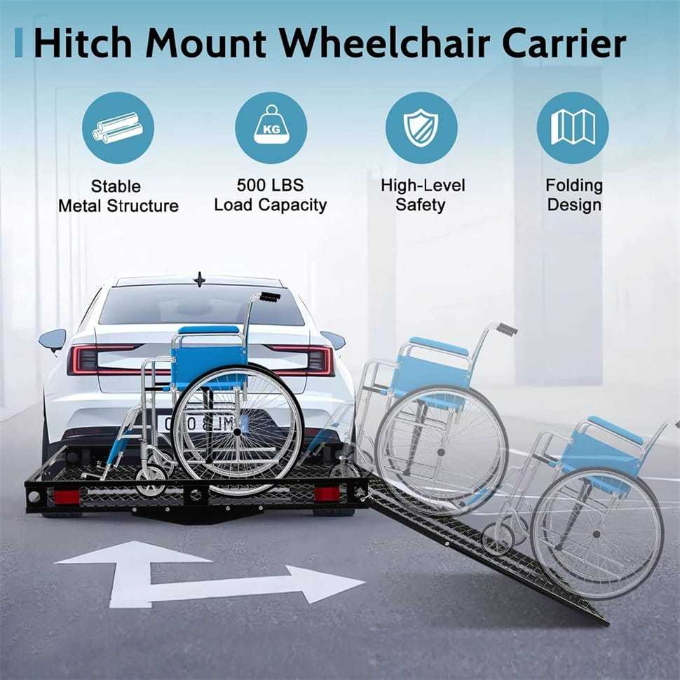500LBS Hitch Cargo Carrier with Folding Ramp & Tie-Downs, Heavy Duty Mobility Scooter & Wheelchair Carrier for Car, Truck, SUV, RV