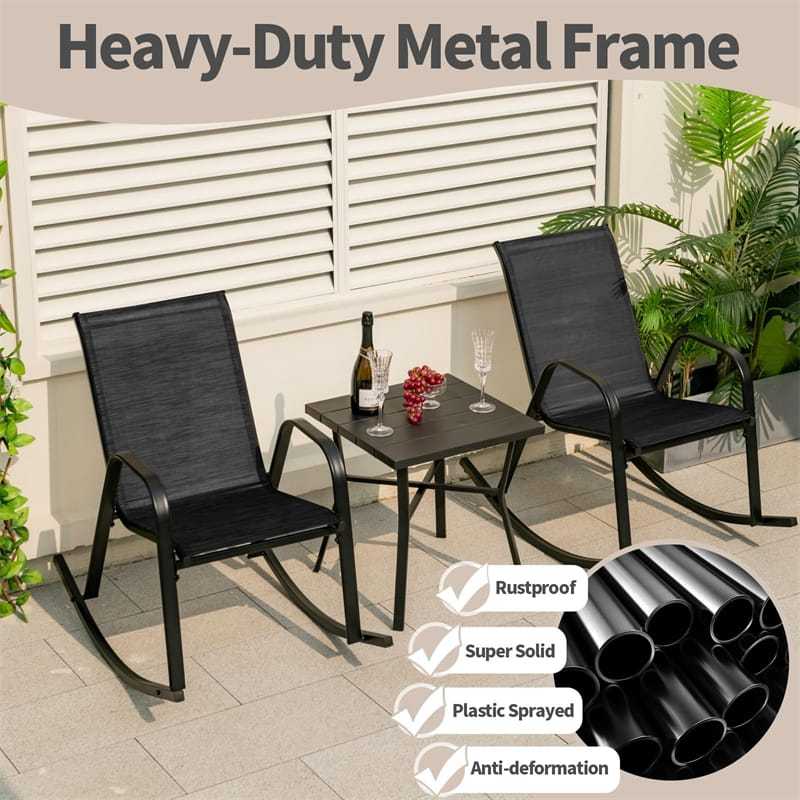 2PCS Outdoor Rocking Chairs, Ergonomic Patio Rockers with Breathable Fabric Seat & Back, Heavy-Duty Metal Frame for Backyard, Garden Front Porch