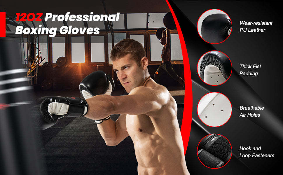 70" Freestanding Punching Boxing Bag 220lbs Adult Kickboxing Bag with Gloves Shock Absorber & 12 Suction Cup Base