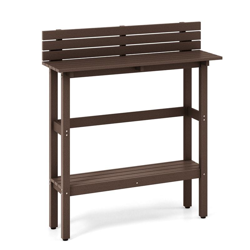 Outdoor Bar Table 48" Pub Height Patio Table All-Weather Narrow Dining Table with Storage Shelf & Adjustable Foot Pads