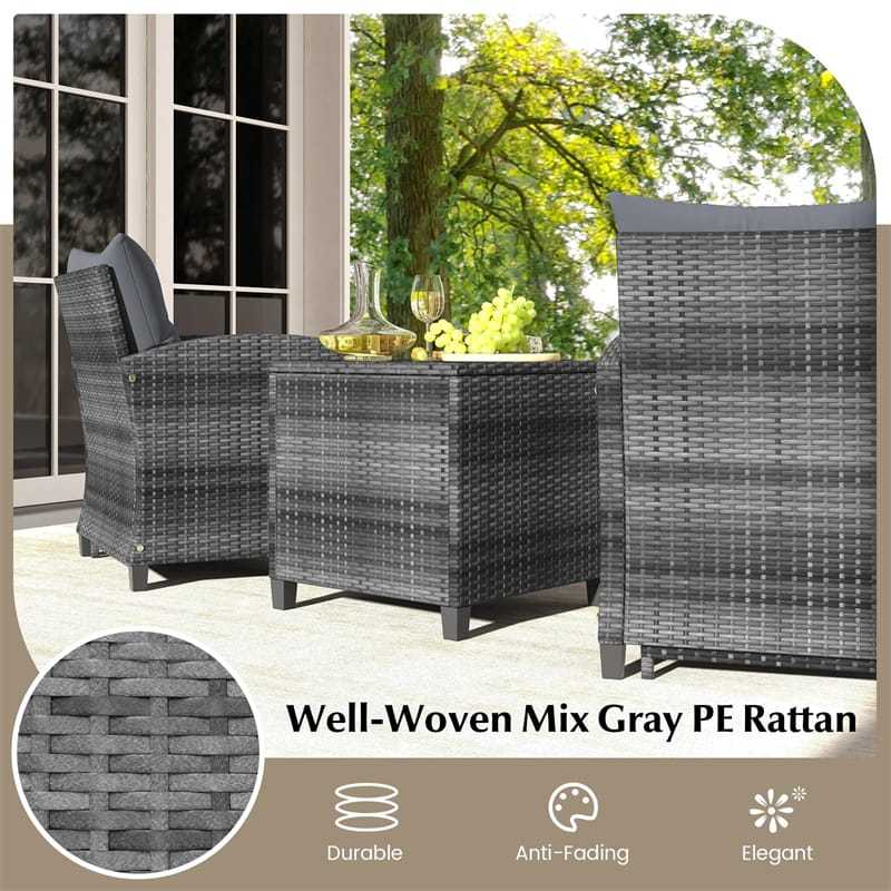 5-Piece Patio Rattan Furniture Set, Wicker Cushioned Chairs with 2 Ottomans & Tempered Glass Coffee Table for Backyard, Lawn, Poolside, Deck