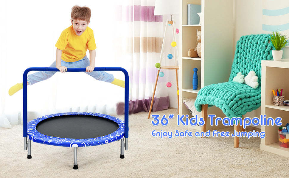 36” Mini Kids Trampoline Foldable Rebounder Trampoline Outdoor Indoor Toddler Fitness Trampoline with Full Covered Handrail & Safety Pad