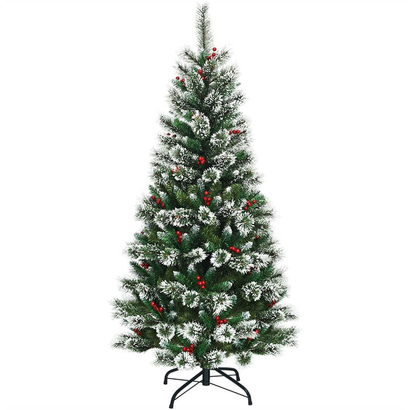 6ft Snow Flocked Pencil Artificial Christmas Tree with Red Berries