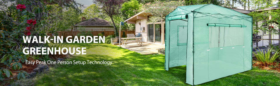 8’ x 6’ Outdoor Portable Walk-in Greenhouse with Roll-up Doors and Windows