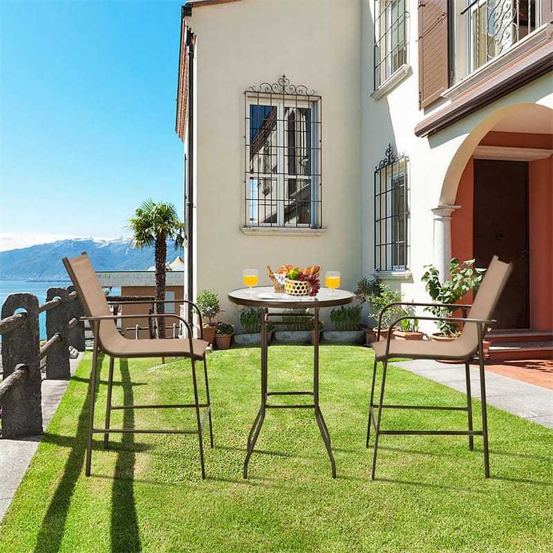 3-Piece Patio Bar Set, Outdoor Bar Height Bistro Set with 2 Chairs & Tempered Glass Top Table for Backyard, Garden, Lawn