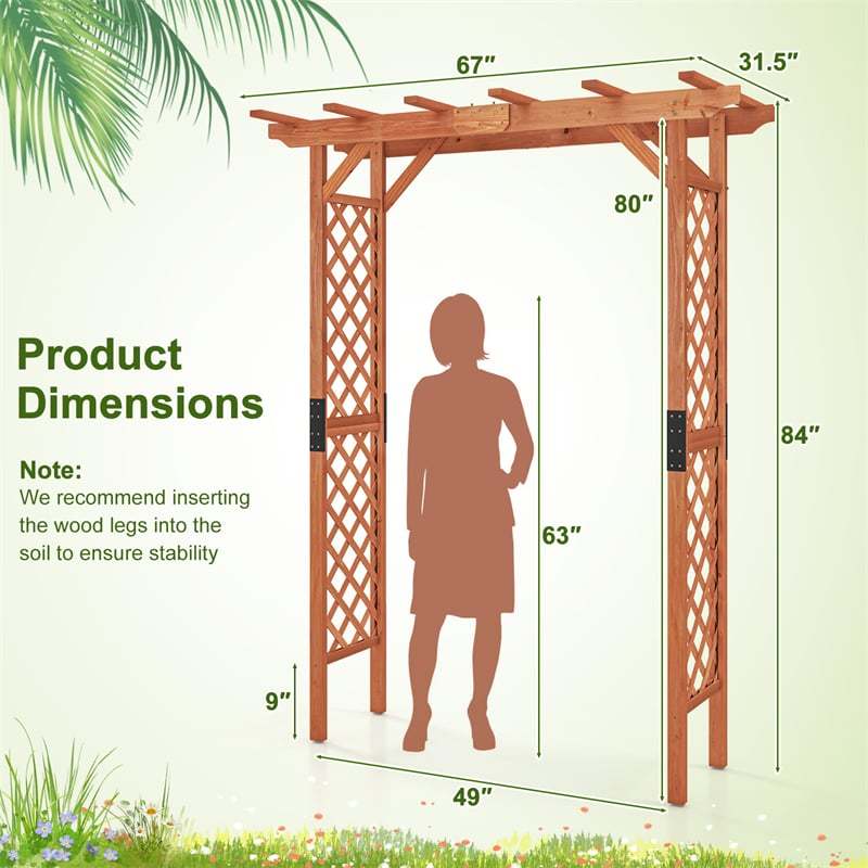 7ft Wood Garden Arbor, Outdoor Wedding Arch for Lawn Patio Bridal Party Decoration, Garden Trellis Pergola for Climbing Plant Rose Vines