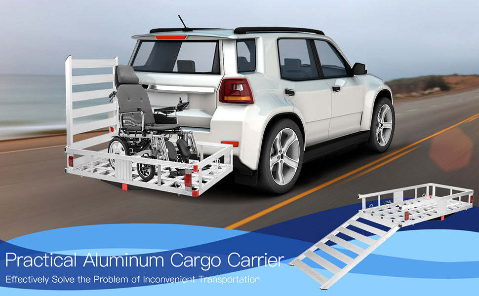 Aluminum Cargo Carrier 50" x 29.5" Hitch Mounted Wheelchair Mobility Scooter Carrier 500 lbs Medical Lift Rack with Ramp